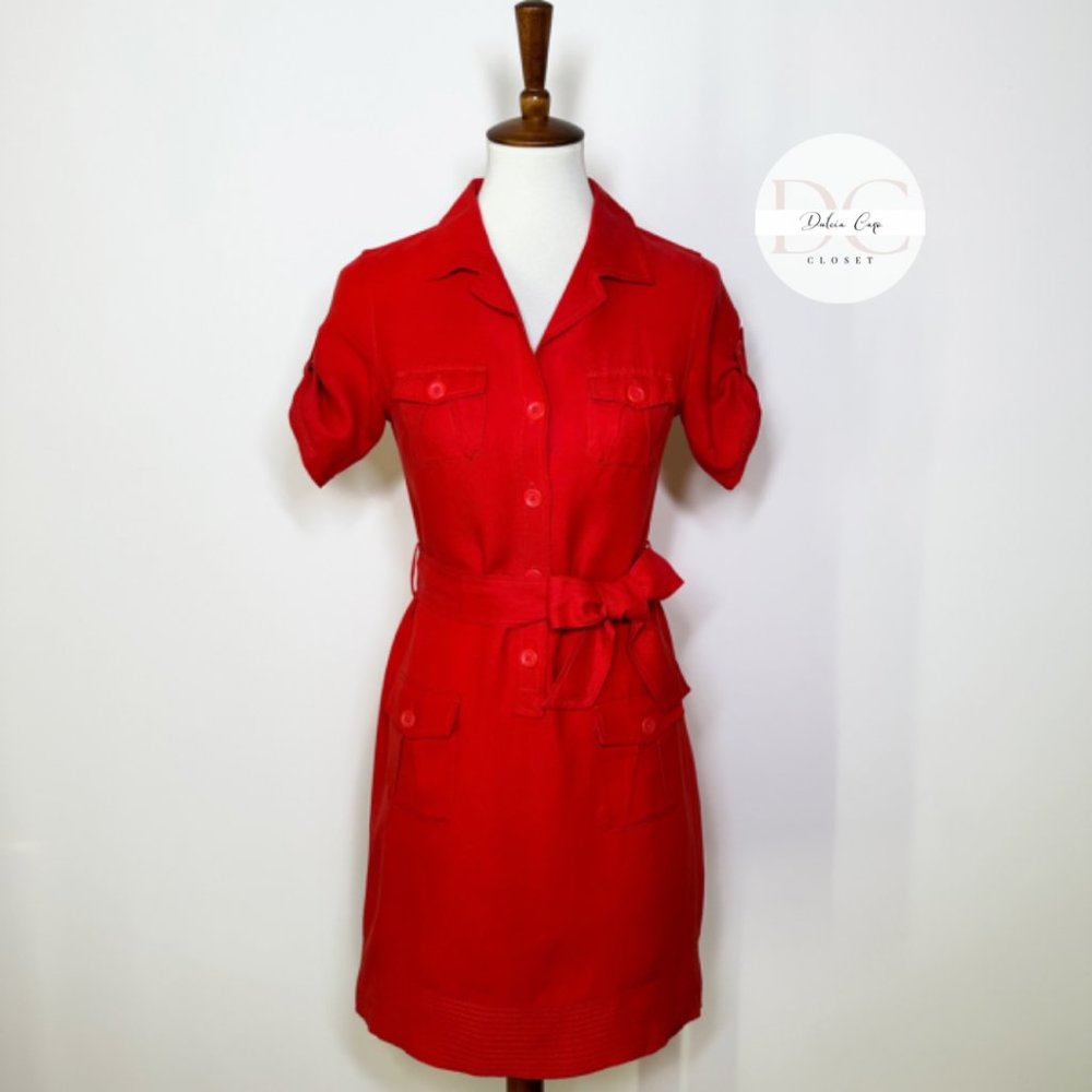 BANANA REPUBLIC Linen & Silk Red Shirt Mini Dress Size 0 - Picture 1 of 10
